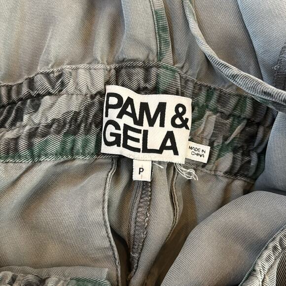 PAM & GELA Green Camo Sleeveless Tie Waist Tank Top Jumpsuit Pockets Women’s - Picture 3 of 15